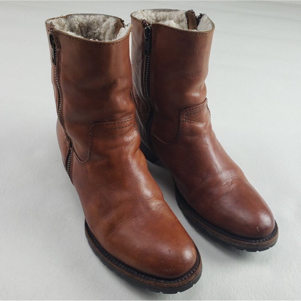 Freebird Alamo Leather Ankle Boot Womens 8 Brown Wool Lined Side Zip Weathered